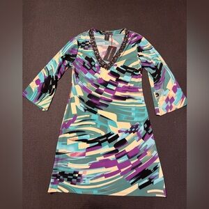 NEW JULIAN CHANG Bling‎ Vneck Tunic Allure Geometric Dress Size Small